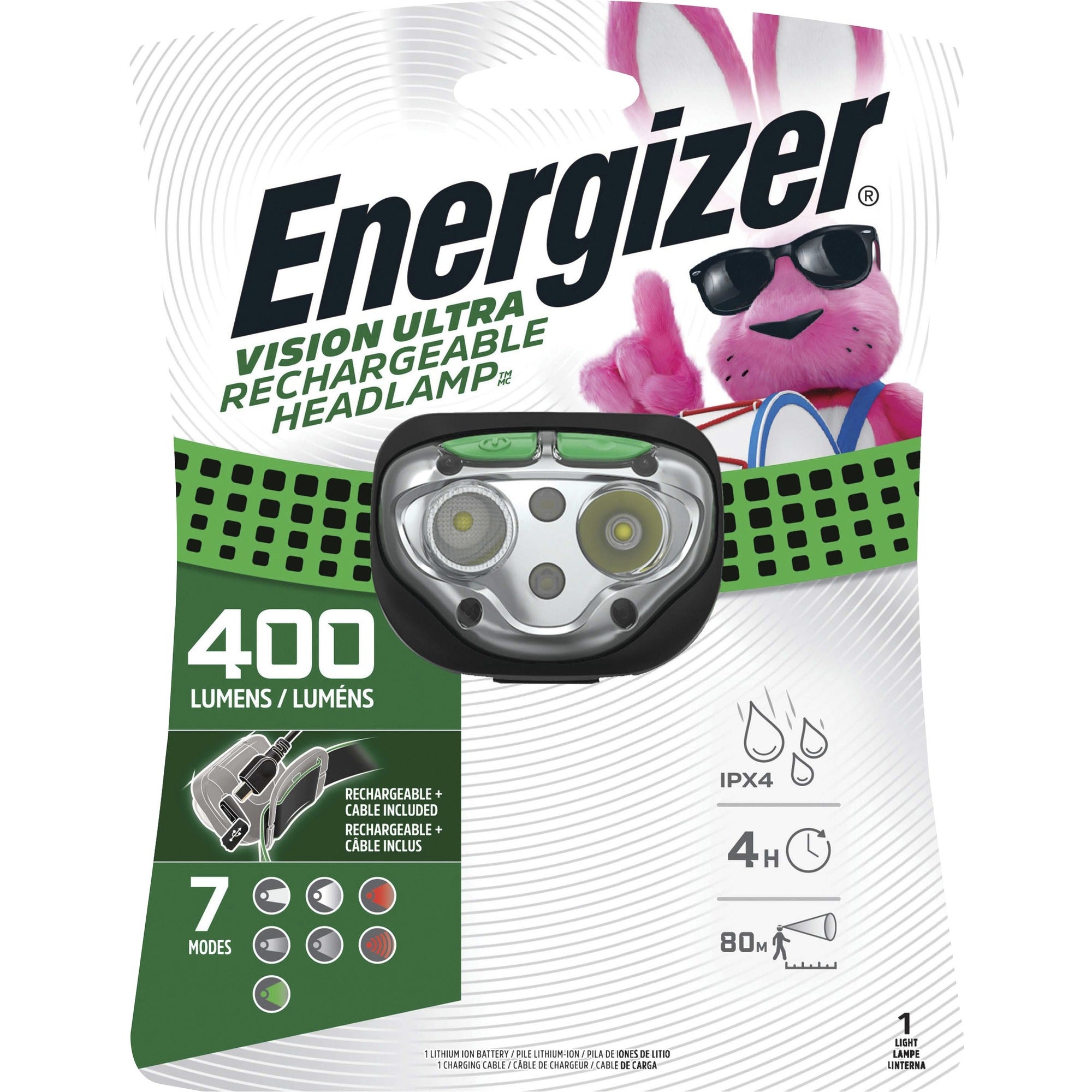 Energizer Vision Ultra HD Rechargeable Headlamp - 400 lm LED - USB - Water & Drop Resistant - Flashlights