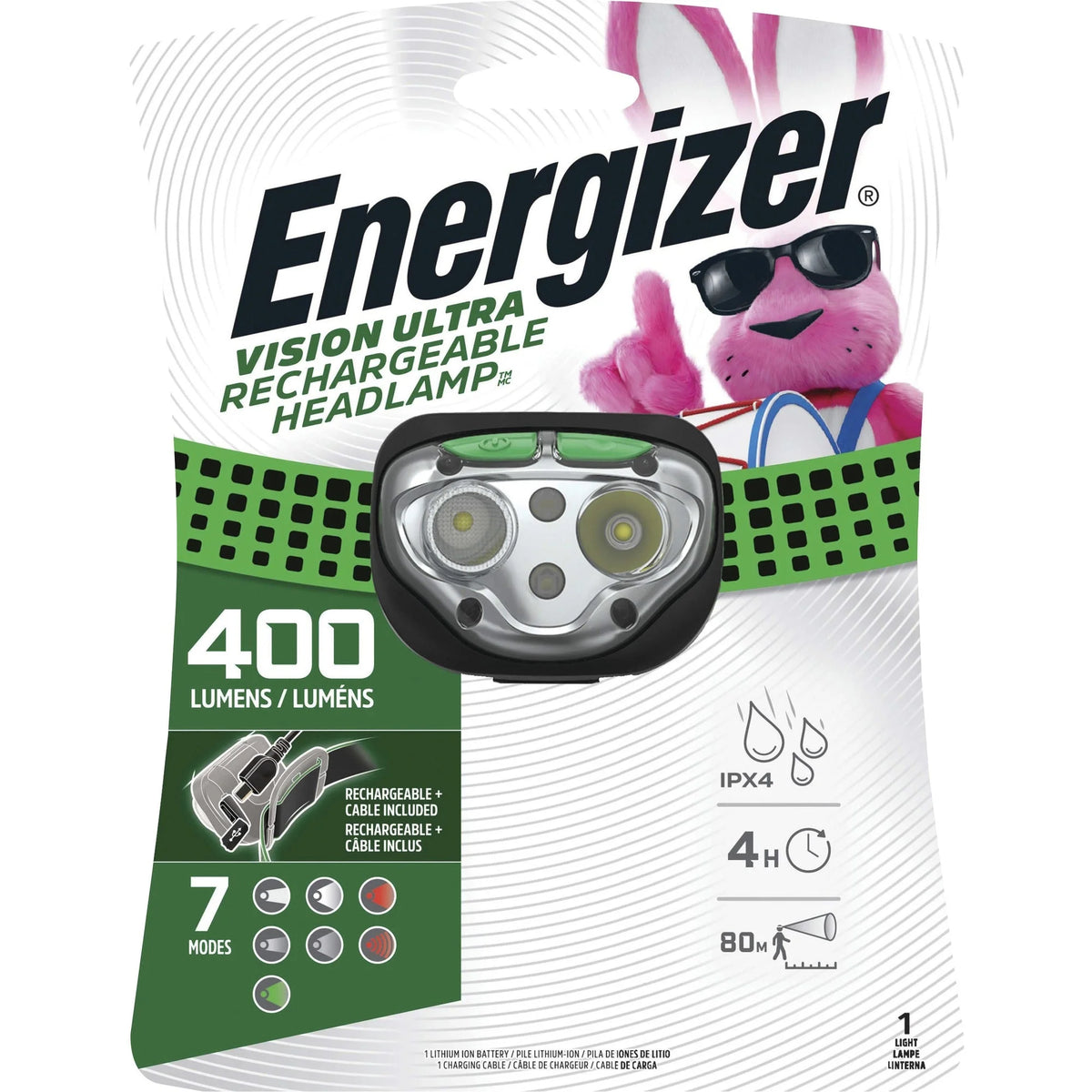 Energizer Vision Ultra HD Rechargeable Headlamp - 400 lm LED - USB - Water & Drop Resistant - Flashlights