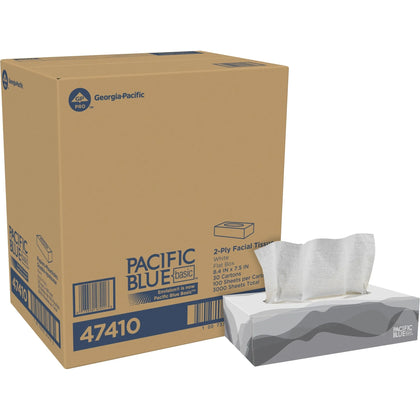 Envision Flat Box Facial Tissue: 2-Ply White Tissue - 100/Box - 30 Carton - Tissues