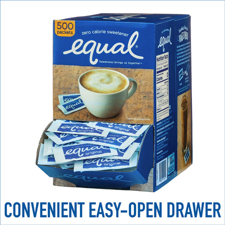 Equal Zero Calorie Original Sweetener Packets - 0.035 oz (1 g) - Artificial - 500 / Box - Condiments