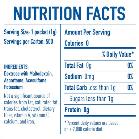 Equal Zero Calorie Original Sweetener Packets - 0.035 oz (1 g) - Artificial - 500 / Box - Condiments