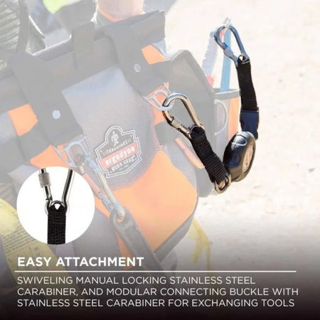 Ergodyne 3000 Retractable Tool Lanyard: 1lb Load Capacity Dual SS Carabiners - Storage & Organization