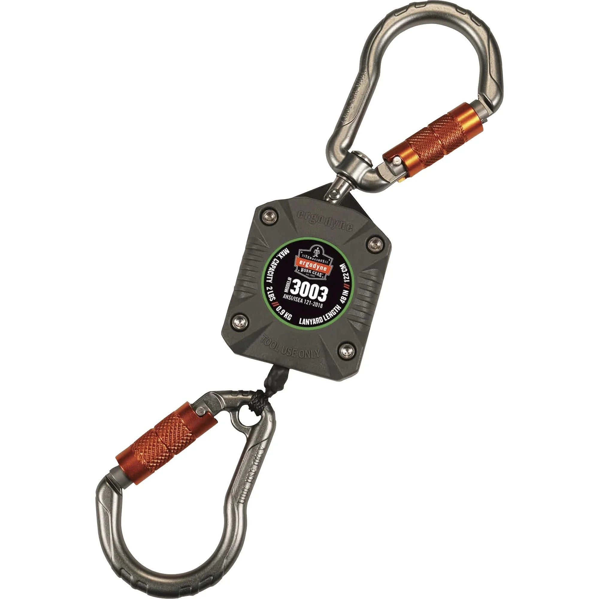 Ergodyne 3003 Retractable Tool Lanyard: Dual Locking Carabiners 2lbs Load - Standard Design - Storage & Organization