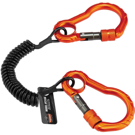 Ergodyne 3166 Coil Tool Lanyard: Adjustable Dual Carabiners - 2lb Load - Black - Storage & Organization