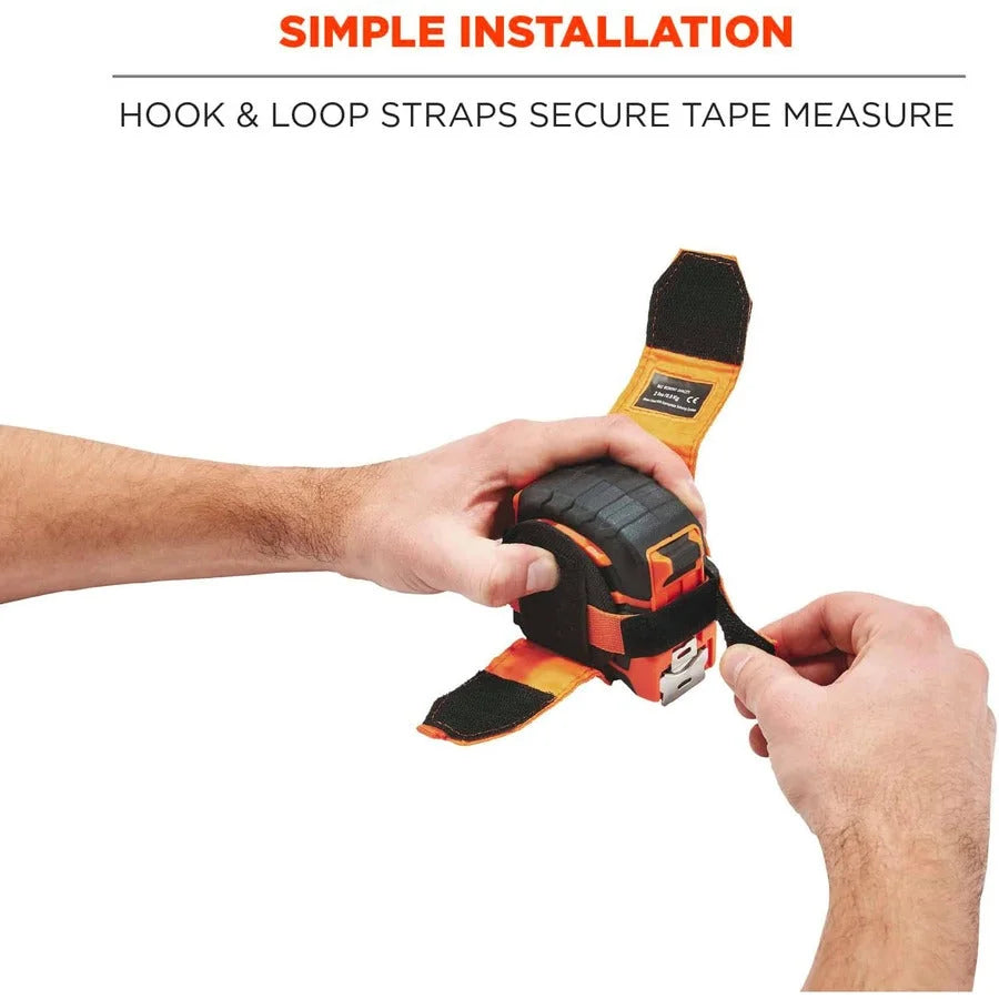 Ergodyne 3770 Tape Measure Holder: Orange Polyester & Stainless Steel Clip - Measures/Gauges