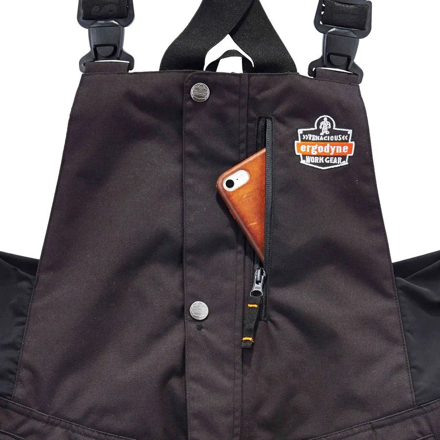 Ergodyne 6471 Thermal Bibs: Large Black Bib Overall in 1600D & 500D Nylon - Bibs Aprons