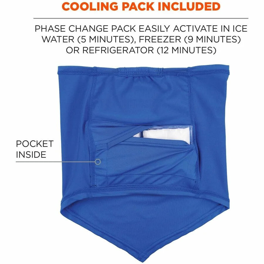 Ergodyne 6482 Cooling Neck Gaiter Bandana with Ice Packs - Small/Medium Size - Blue - Protective Gear