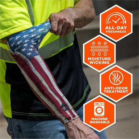 Ergodyne 6695 Sun Protection Arm Sleeves - American Flag - Fabric - UV & Moisture Wicking - Protective Gear