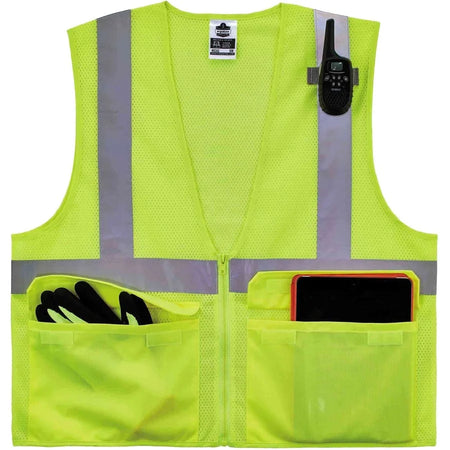 Ergodyne 8220Z Mesh Vest - Class 2 Standard - Lime - Zipper Closure - Safety Jackets / Vests
