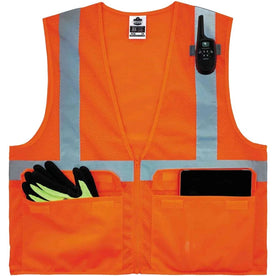 Ergodyne 8220Z Mesh Vest - Class 2 Standard - Orange - Zipper Closure - Safety Jackets / Vests