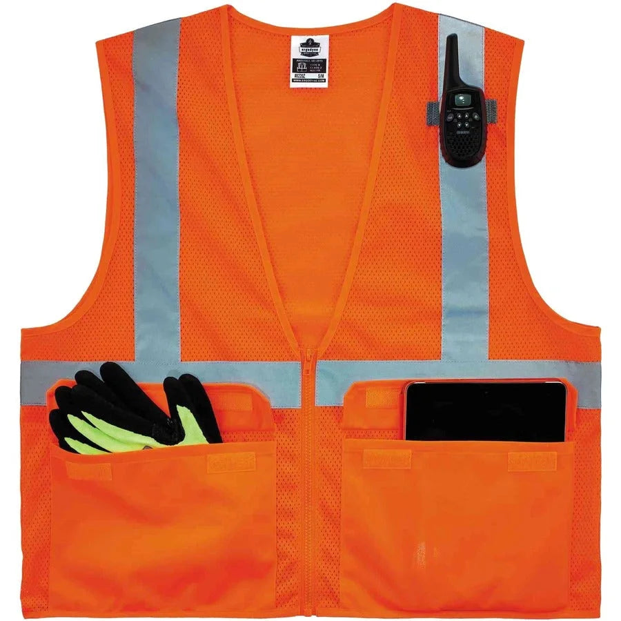 Ergodyne 8220Z Mesh Vest - Class 2 Standard - Orange - Zipper Closure - Safety Jackets / Vests