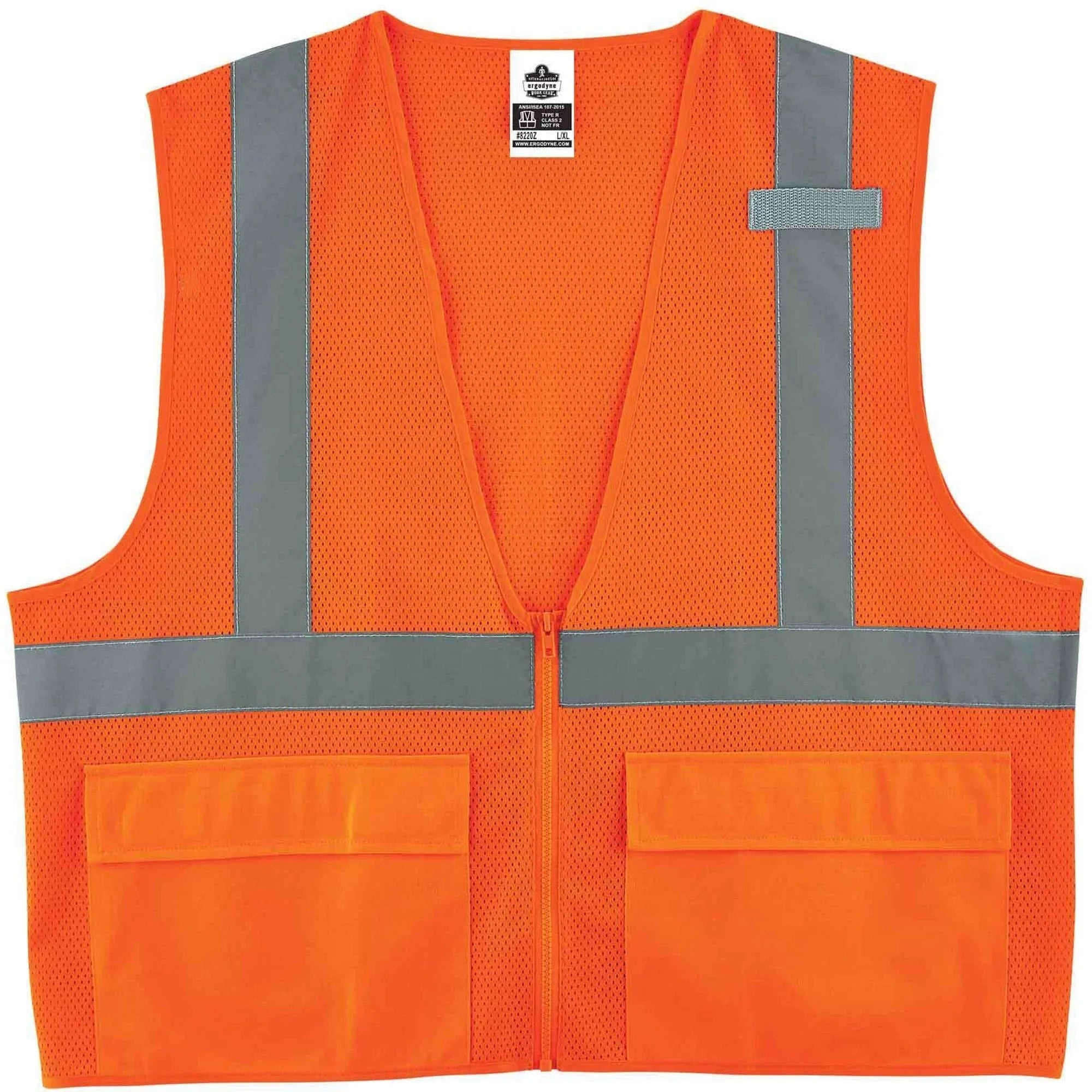 Ergodyne 8220Z Mesh Vest - Class 2 Standard - Orange - Zipper Closure - Safety Jackets / Vests