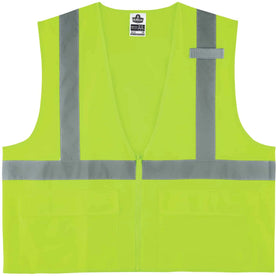 Ergodyne 8225Z Type R Class 2 Solid Vest - Lime - Zipper Closure - Safety Jackets / Vests