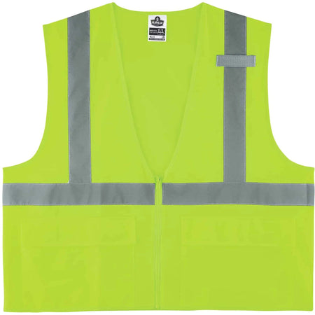 Ergodyne 8225Z Type R Class 2 Solid Vest - Lime - Zipper Closure - Safety Jackets / Vests