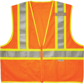 Ergodyne 8230Z Type R Class 2 Two-Tone Vest - Large/Extra Large - Orange - Zipper Closure - Safety Jackets / Vests