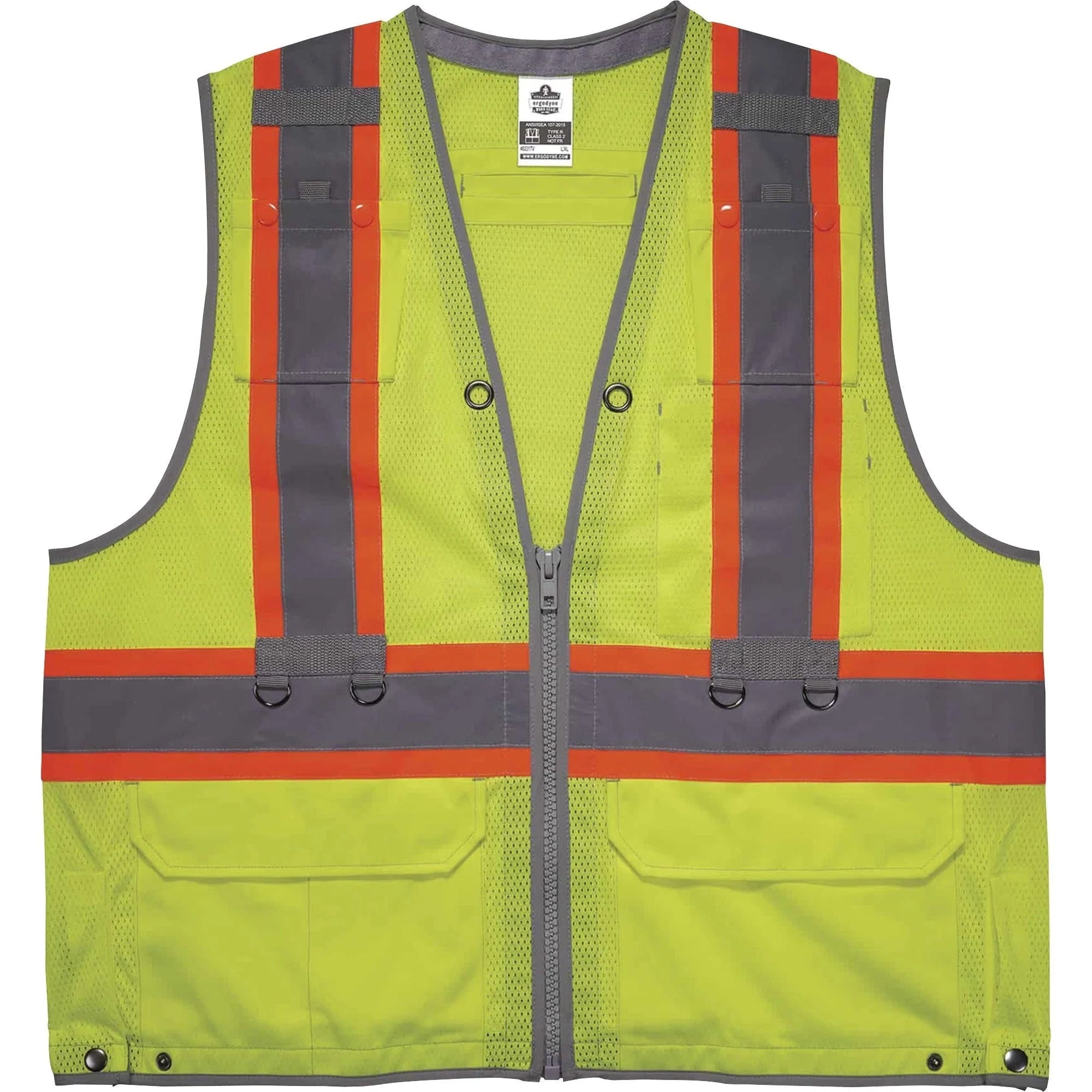 Ergodyne 8231TV Hi-Vis Tool Tethering Safety Vest - Type R Class 2 - Construction Utility Oil Gas Telecom Power