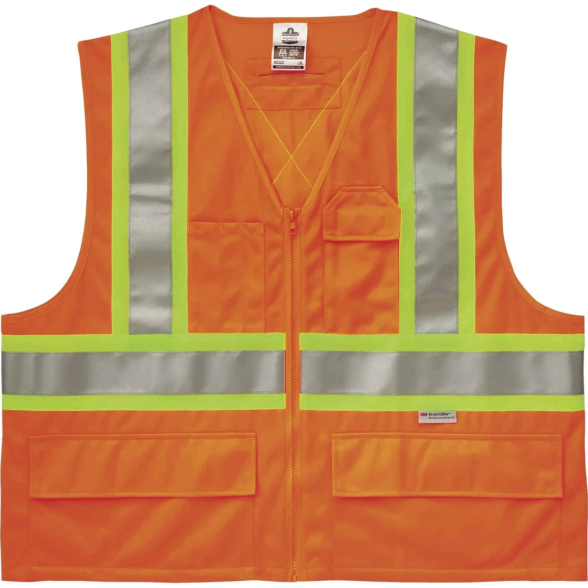 Ergodyne 8235ZX X-Back Vest - Class 2 Two-Tone - Orange - Zipper Closure - Safety Jackets / Vests