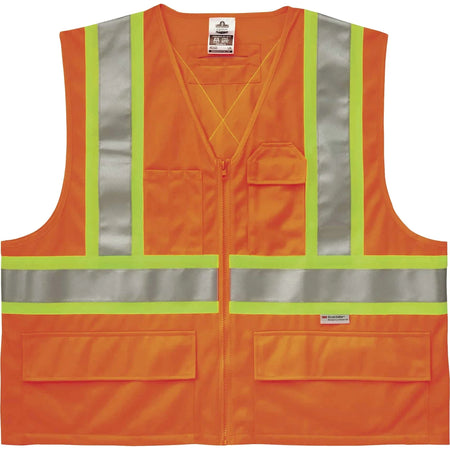 Ergodyne 8235ZX X-Back Vest - Class 2 Two-Tone - Orange - Zipper Closure - Safety Jackets / Vests