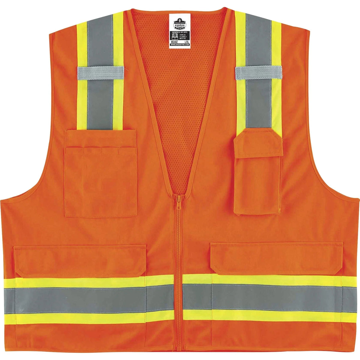 Ergodyne 8248Z Surveyors Vest - Class 2 Orange - Zipper Closure - Large/Extra Large - Safety Jackets / Vests