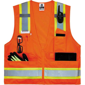 Ergodyne 8248Z Surveyors Vest - Class 2 Two-Tone - Orange - Zipper Closure - Safety Jackets / Vests