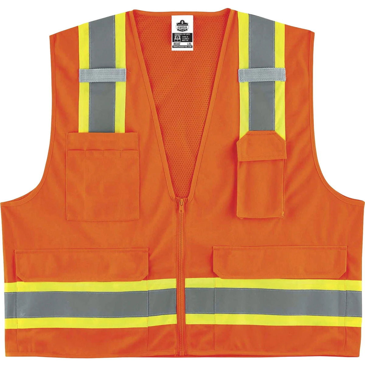 Ergodyne 8248Z Surveyors Vest - Class 2 Two-Tone - Orange - Zipper Closure - Safety Jackets / Vests