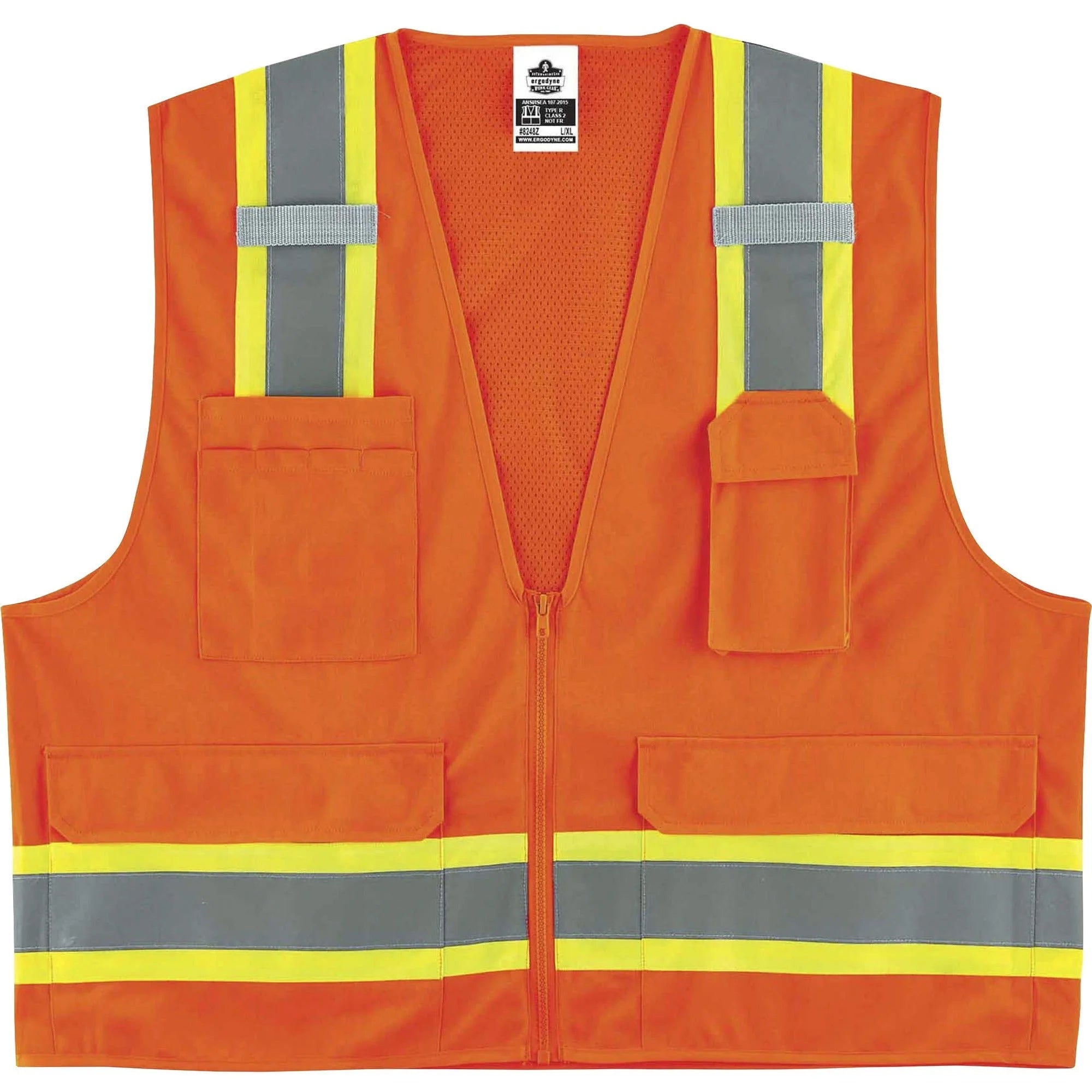 Ergodyne 8248Z Surveyors Vest - Class 2 Two-Tone - Orange - Zipper Closure - Safety Jackets / Vests