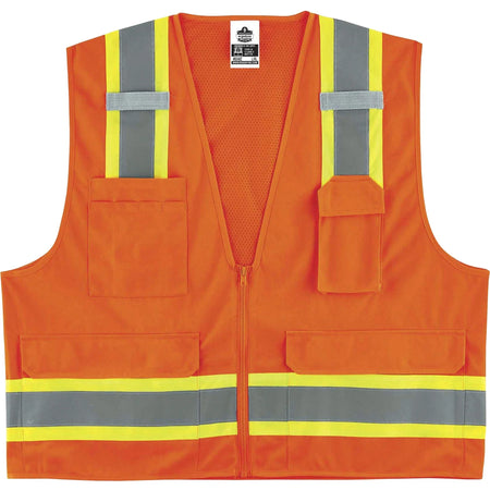 Ergodyne 8248Z Surveyors Vest - Class 2 Two-Tone - Orange - Zipper Closure - Safety Jackets / Vests
