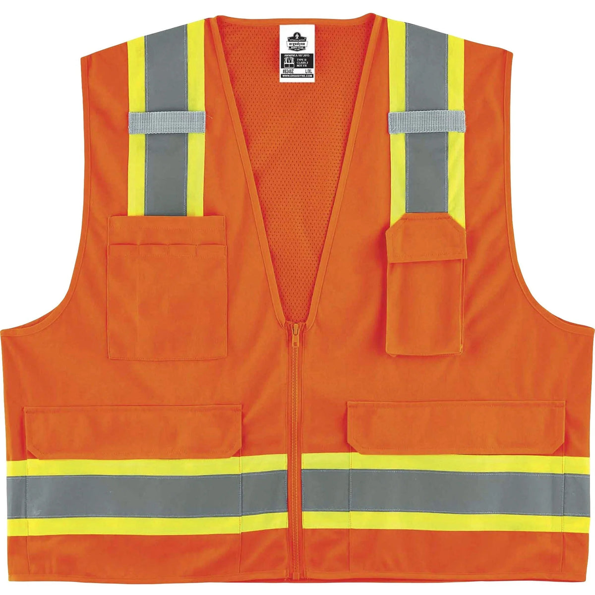 Ergodyne 8248Z Surveyors Vest - Small/Medium - Orange - Zipper Closure - Safety Jackets / Vests