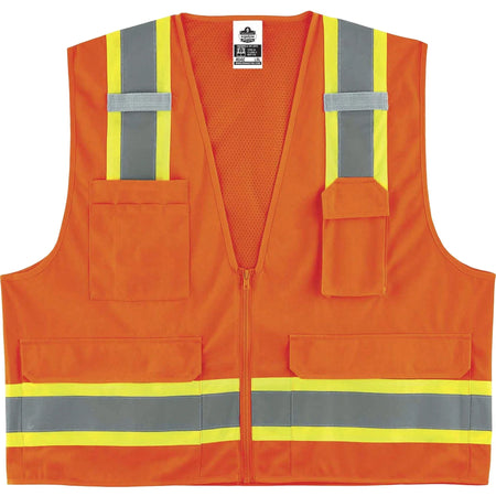 Ergodyne 8248Z Surveyors Vest - Small/Medium - Orange - Zipper Closure - Safety Jackets / Vests