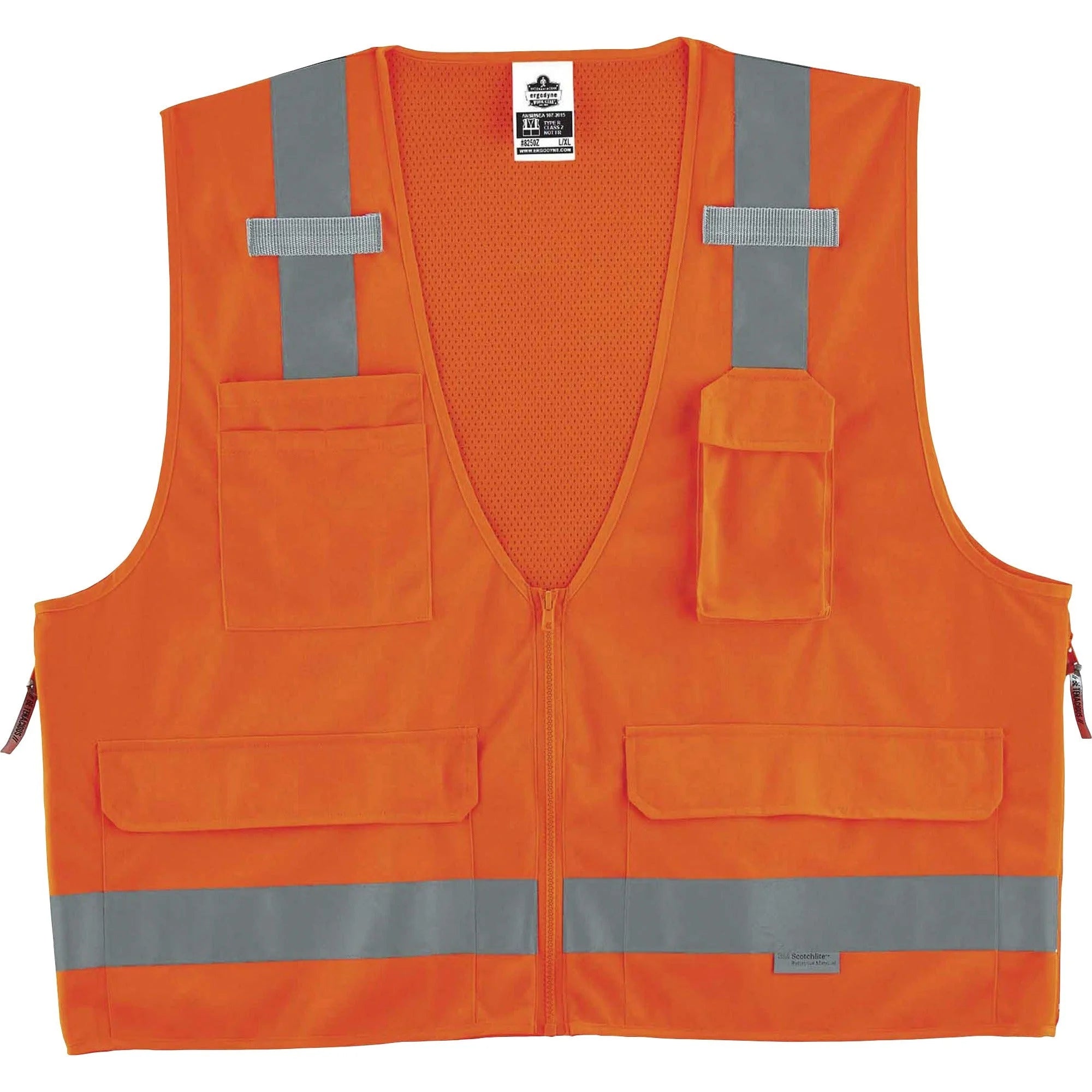 Ergodyne 8250Z Surveyors Vest - Class 2 - Orange - Zipper Closure - Safety Jackets / Vests