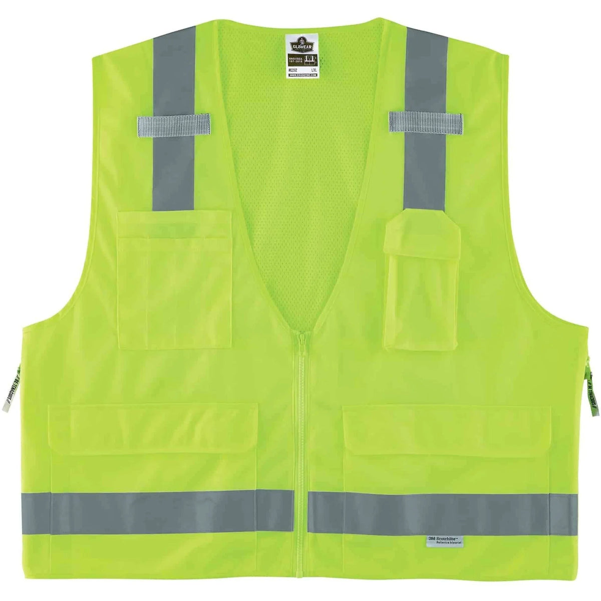 Ergodyne 8250Z Surveyors Vest - Small/Medium - Lime - Zipper Closure - Safety Jackets / Vests