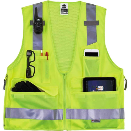 Ergodyne 8250Z Surveyors Vest - Small/Medium - Lime - Zipper Closure - Safety Jackets / Vests
