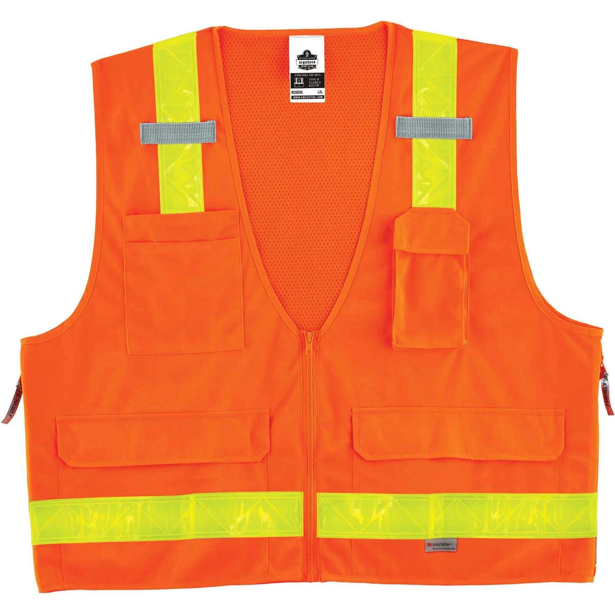 Ergodyne 8250ZHG Hi-Gloss Surveyors Vest - Large/Extra Large - Orange - Safety Jackets / Vests