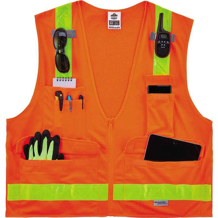 Ergodyne 8250ZHG Hi-Gloss Surveyors Vest - Small/Medium - Orange - Safety Jackets / Vests