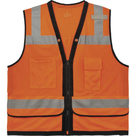 Ergodyne 8253HDZ Surveyors Vest: Heavy-Duty Mesh Orange Zipper Closure - Safety Jackets / Vests