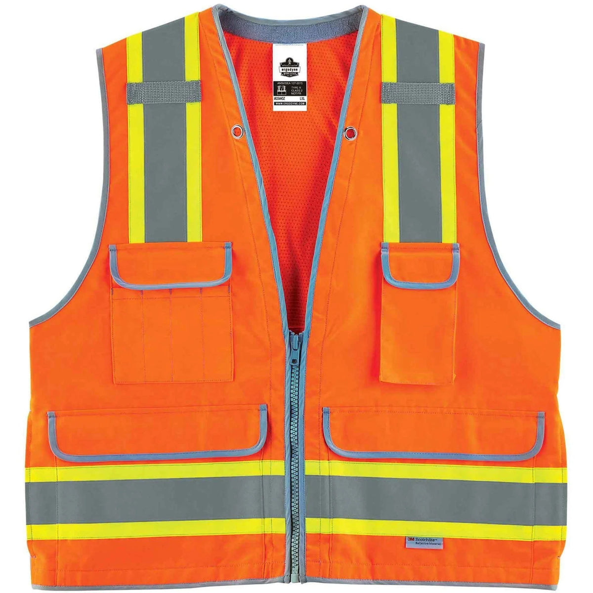 Ergodyne 8254HDZ Surveyors Vest - Heavy-Duty Class 2 - Orange - Large/Extra Large - Safety Jackets / Vests