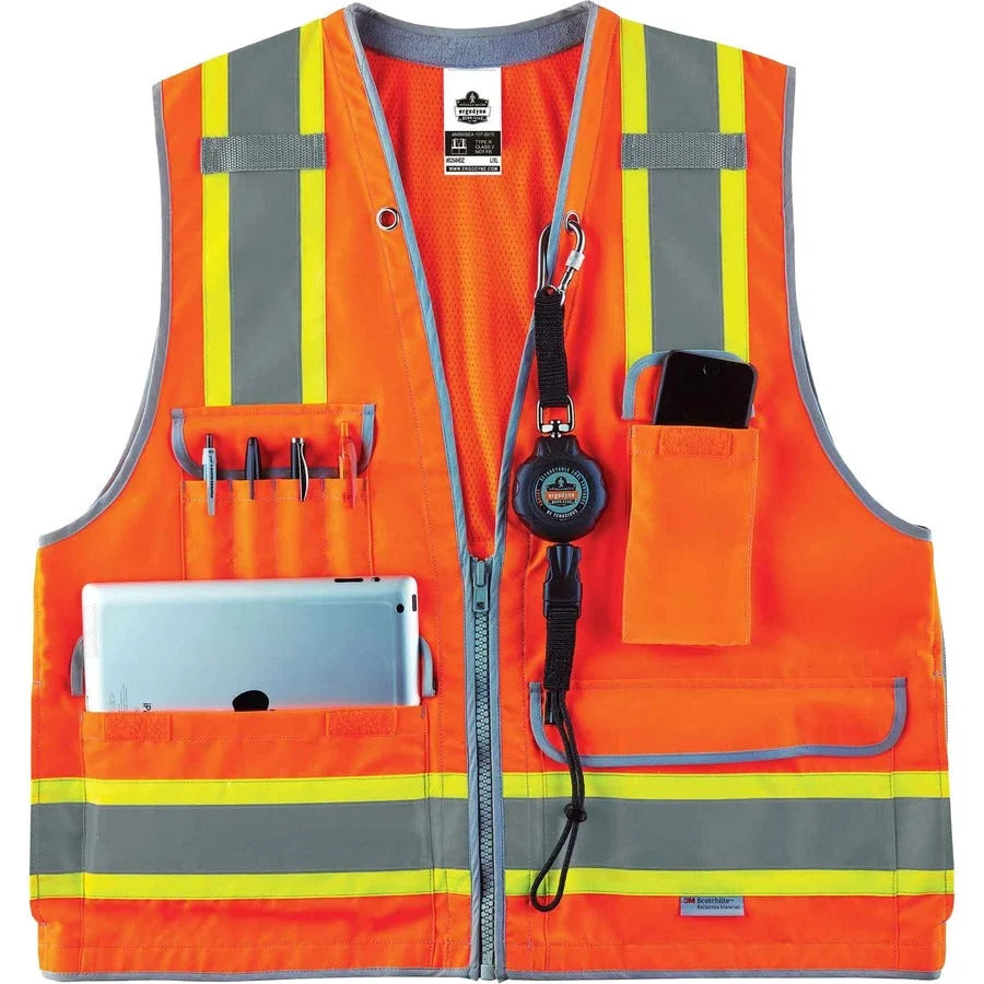 Ergodyne 8254HDZ Surveyors Vest - Small/Medium - Heavy-Duty - Orange - Safety Jackets / Vests