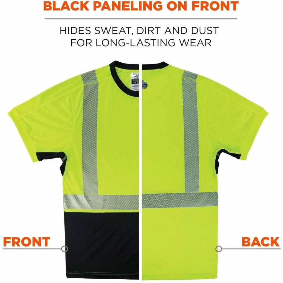 Ergodyne 8283BK Hi-Vis T-Shirt - XL Size - Lime/Black Poly Fabric - Protective Gear