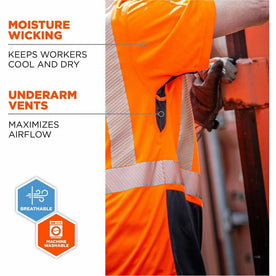 Ergodyne 8283BK Lightweight Hi-Vis T-Shirt - Small Size - Black/Orange - Protective Gear