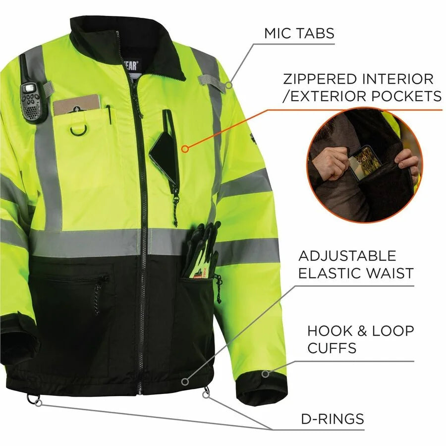 Ergodyne 8351 Hi-Vis Windbreaker Jacket - Medium Size - Lime & Fleece - Safety Jackets / Vests