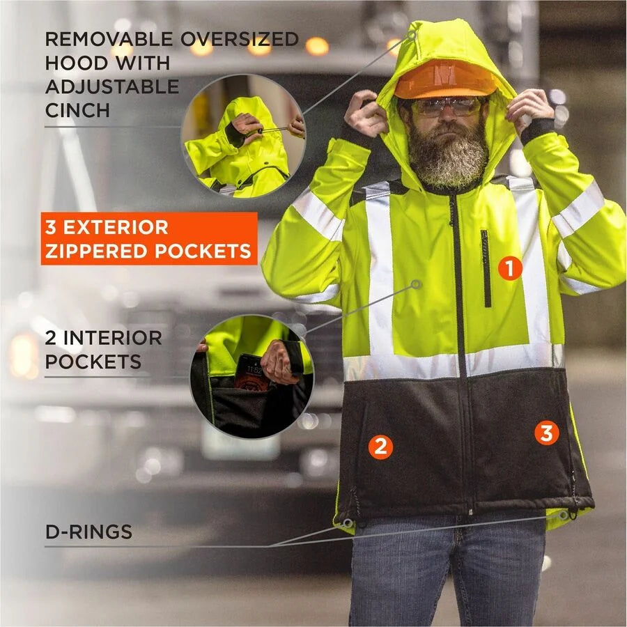 Ergodyne 8353 Hi-Vis Softshell Jacket - 5XL Polyester Fleece - Black/Lime - Safety Jackets / Vests