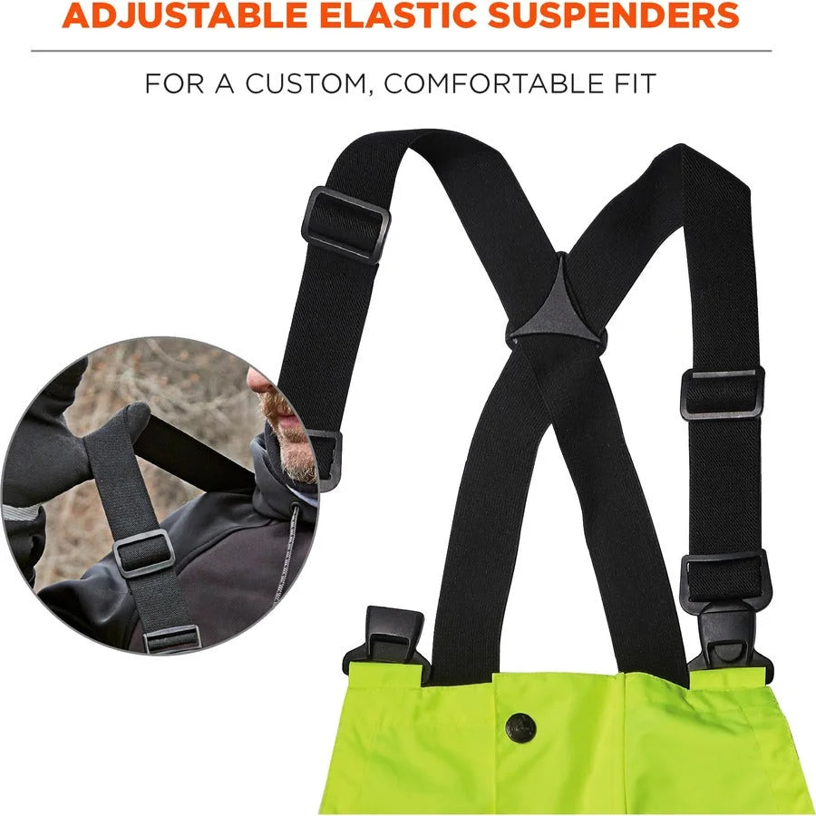 Ergodyne 8918BK Rain Bib Overall - Medium - Lime - 300D Oxford Poly - Bibs & Aprons