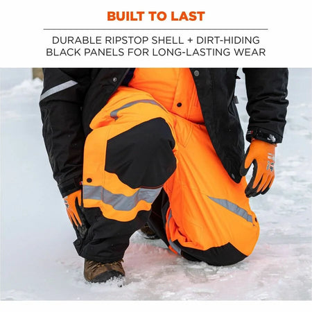 Ergodyne 8928 Hi-Vis Insulated Rain Bibs - 3XL - Orange/Black - Durable Polyester - Overall & Aprons