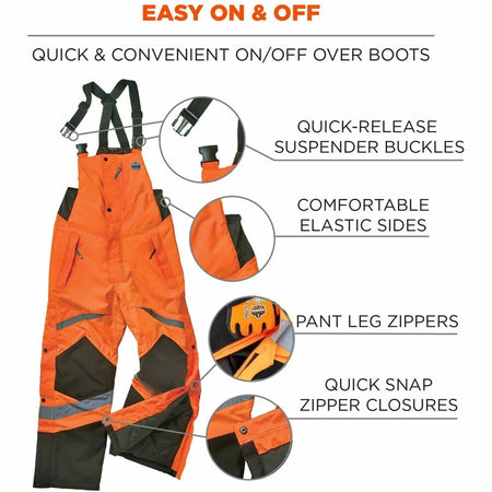 Ergodyne 8928 Hi-Vis Insulated Rain Bibs - 3XL - Orange/Black - Durable Polyester - Overall & Aprons
