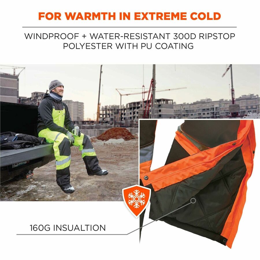 Ergodyne 8928 Hi-Vis Insulated Rain Bibs - Alternate-Image1