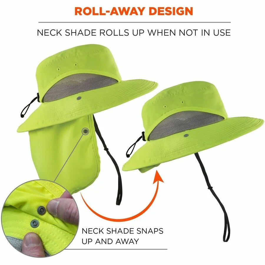 Ergodyne 8934 Ranger Hat with Neck Shade - Large/XL Size - Lime Poly/MicroFiber - Protective Gear