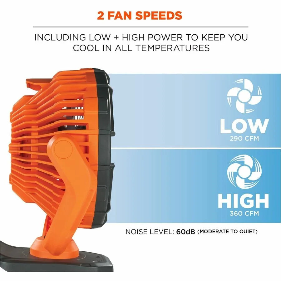 Ergodyne Chill-Its 6090 Portable Jobsite Fan - Rechargeable 2-Speed Cooling - Fans