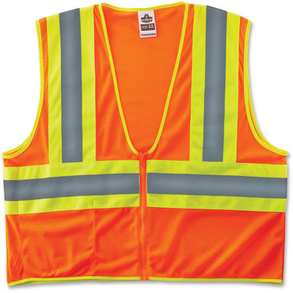 Ergodyne Class 2 Two-tone Orange Vest - Construction Recommended - Large/Extra Large - Zipper Closure - Safety Jackets
