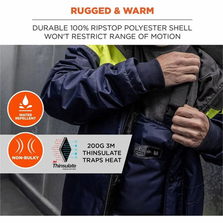 Ergodyne Insulated Freezer Bib Overalls - X-Large - Navy/Yellow - Overall Bibs & Aprons