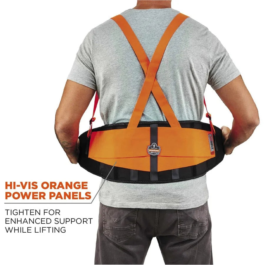 Ergodyne ProFlex 100HV Hi-Vis Back Brace - Orange - 30’’ to 34’’ Waist Size - Supports